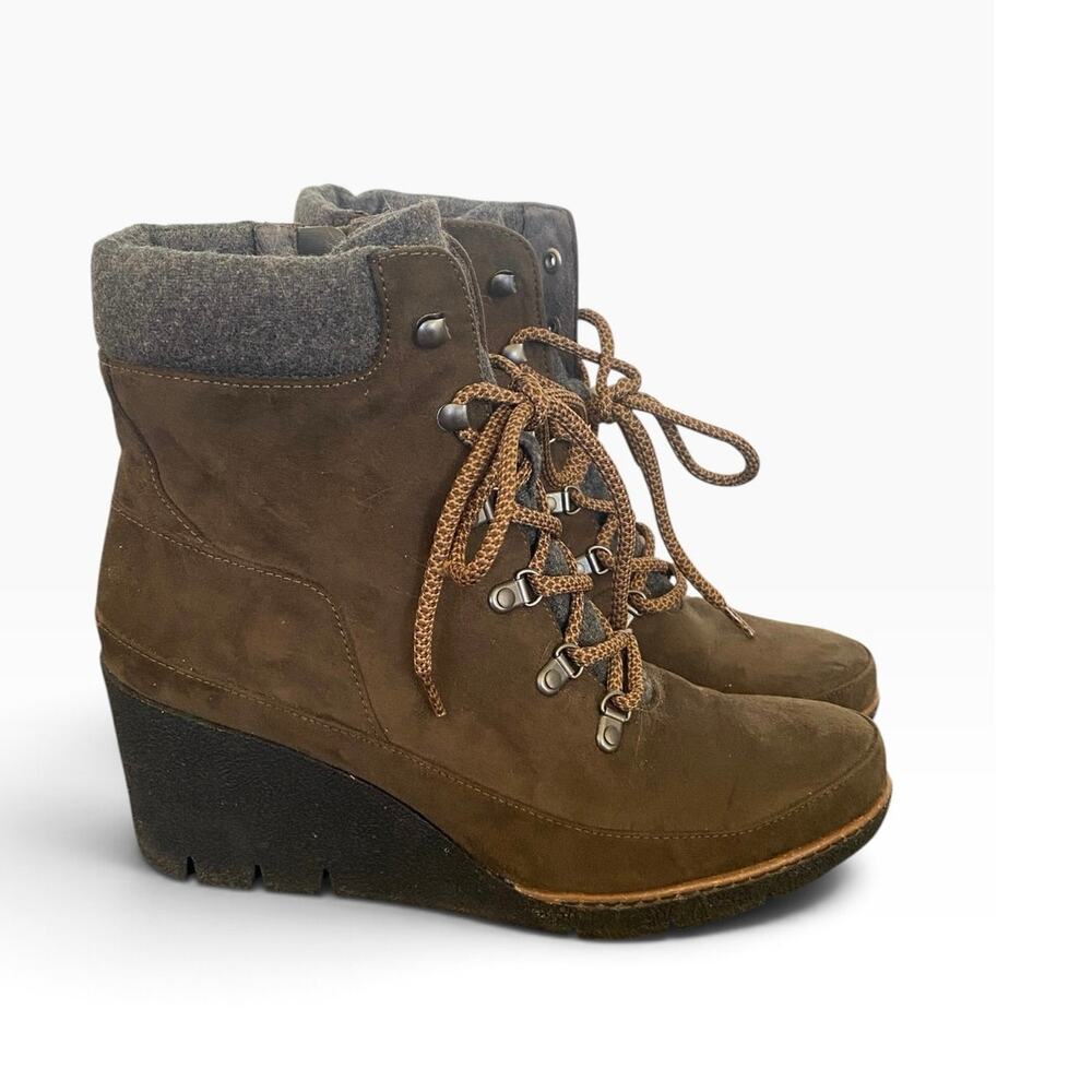 Dr. Scholl’s Lada Brown Wedge Ankle Boots Lace Up Side Zip Women’s 9.5M